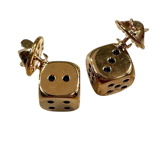 Dice Pair Gold Cufflinks Enamel Badge Lapel Pins Jewelry Accessories - Picture 1 of 6